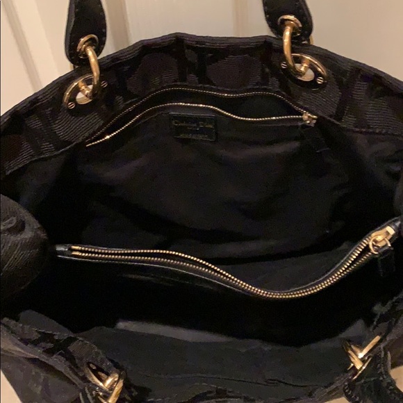 Christian Dior blk canvas tote w/ leather handles - Picture 2 of 6